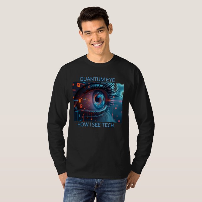 Quantum Eye Tech masculina camiseta preta de manga (Frente Completa)