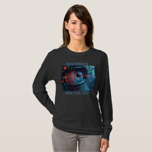Quantum Eye Tech mulher mande camiseta preta de ma