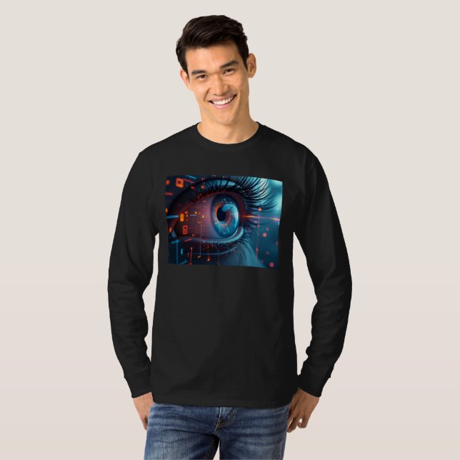 Quantum Olhos longa manga camiseta preta (Frente Completa)