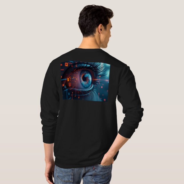 Quantum Olhos longos mancham camiseta preta para t (Parte Traseira Completa)