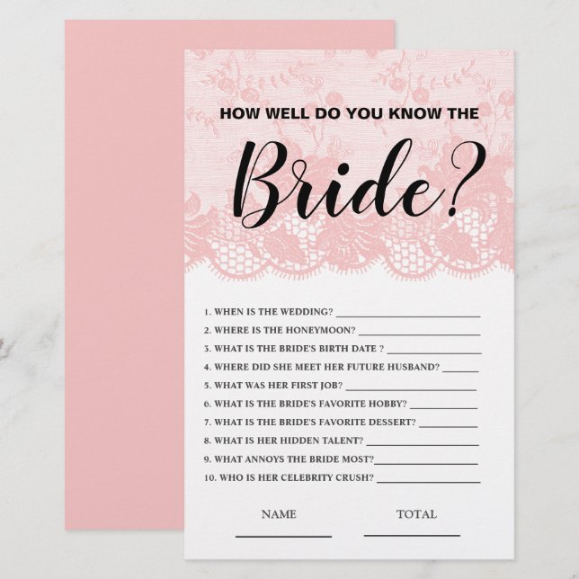 Quão bem conhece o Jogo Bridal Pink Lace (Frente/Verso)