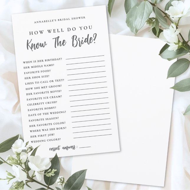 Quão Bem Você Conhece a Noiva Jogo para Chá de Noi (How Well Do You Know The Bride Bridal Shower Game)