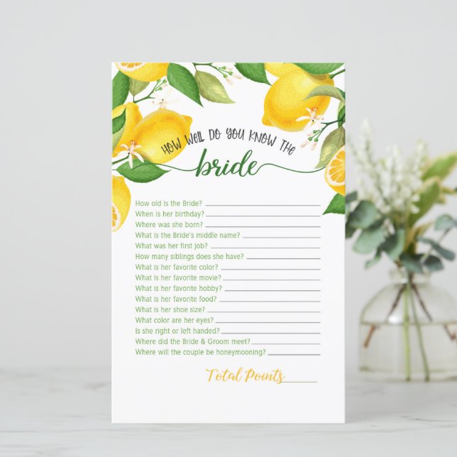 Quão Bem Você Conhece a Noiva - Limão (Em pé/Frente)