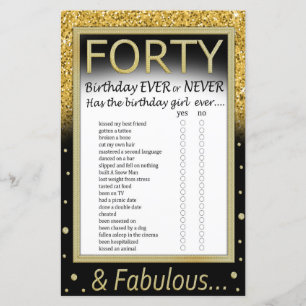 Quarenta Aniversário Nunca ou Nunca Jogo