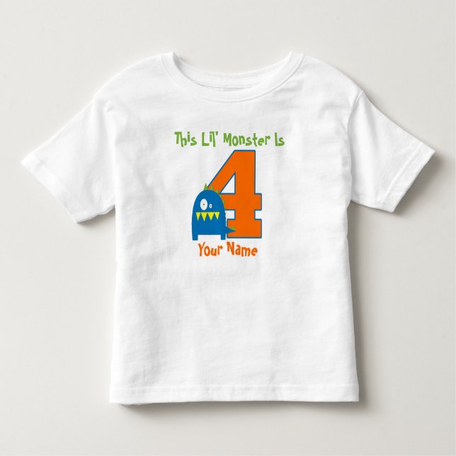 Quarto Aniversário Monstro Personalizado T-shirt (Frente)