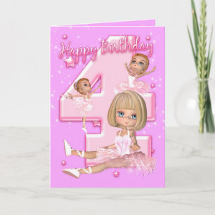 Quarto Cartão de Aniversário com Ballerina Cute