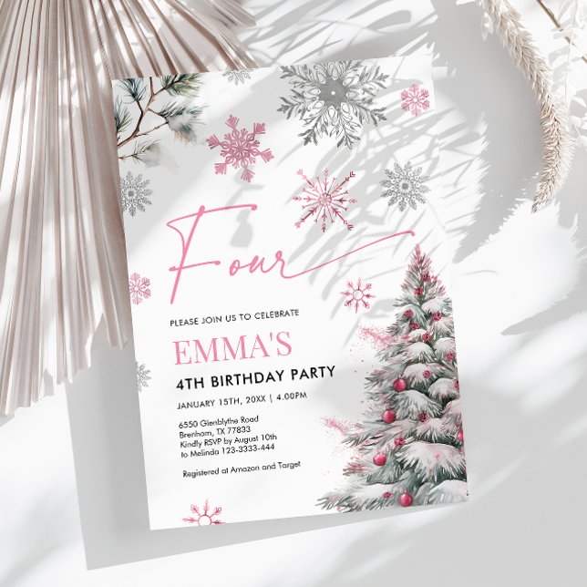 Quarto Convite de Aniversário, Cor-de-Rosa, Invern (Criador carregado)