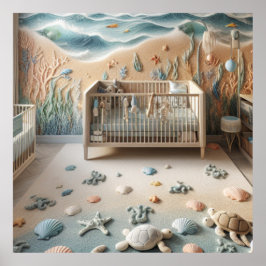 Quarto Temático de Praia Pastel em um Poster