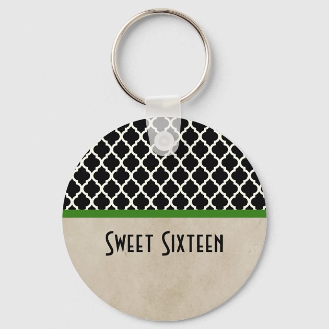 Quatrefoil Chic Verde Doce 16 Chaveiro (Frente)