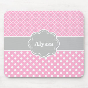 Quatrefoil cinzento cor-de-rosa Mousepad