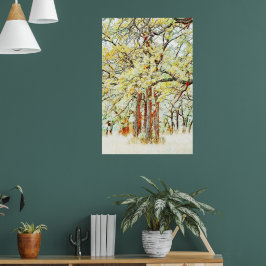 Quatro Árvores de Oak em uma Poster de Arte Flores
