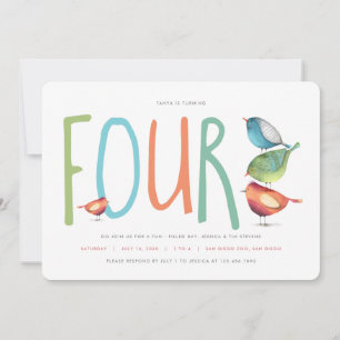 Quatro Convites de aniversário Birdie Quarto