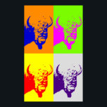 Quatro cores Pop Art Bison Buffalo Art Poster<br><div class="desc">Ícones e símbolos de histórico americano com estilo retro</div>