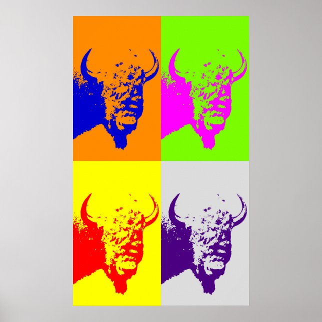 Quatro cores Pop Art Bison Buffalo Art Poster (Frente)