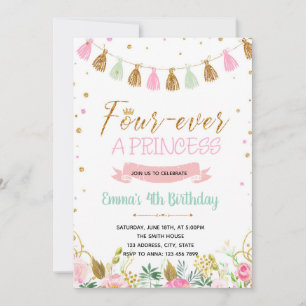 Quatro vezes um convite de aniversário da Princesa