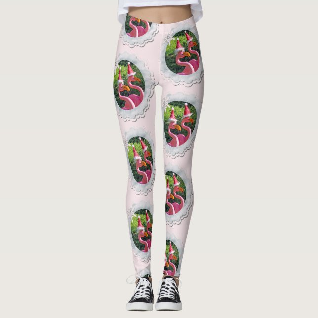 Que belas leggings de Natal flamingo! (Frente)