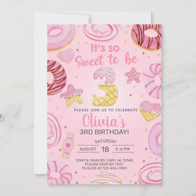 Que bom ser o convite de três rosquinhas. (Frente)