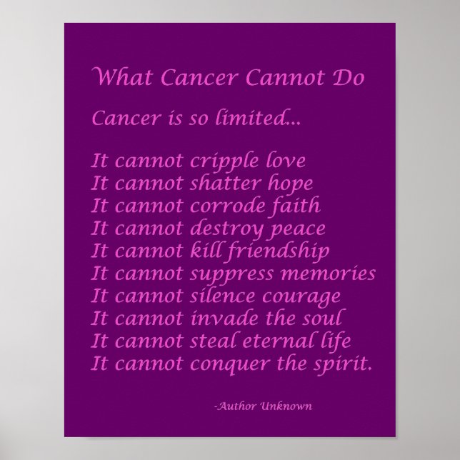 Que Cancer Não Pode Fazer Poem Poster Impressão (Frente)