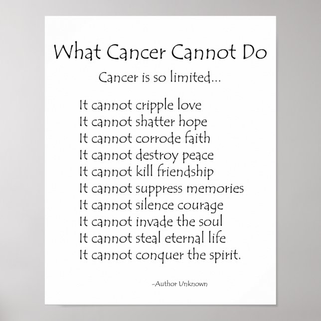 Que Cancer Não Pode Fazer Poem Poster Impressão (Frente)