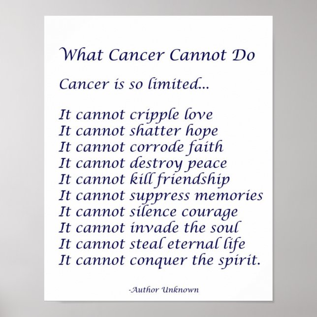 Que Cancer Não Pode Fazer Poem Poster Impressão (Frente)