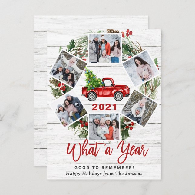 Que Cartão com fotos Red Truck 6 de Natal (Frente/Verso)