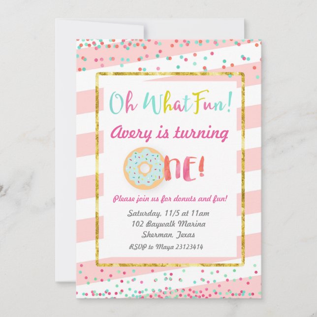 Que Diversão do Primeiro Convite de Aniversário (Frente)