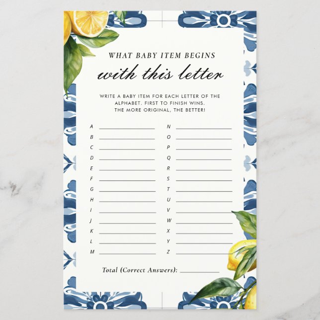 Que Item Começa Com Esta Carta Positano Jogo (Frente)