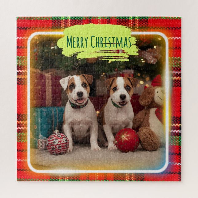 QUEBRA-CABEÇA チェック柄がかわいいジャックラッセルテリアの子犬たちとクリスマス♡  (Vertical)