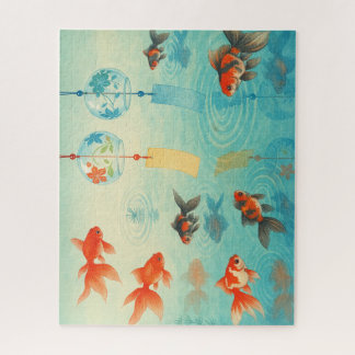 Quebra-cabeça 金魚と風鈴の水面風景 / Goldfish and Reflected Wind Chimes