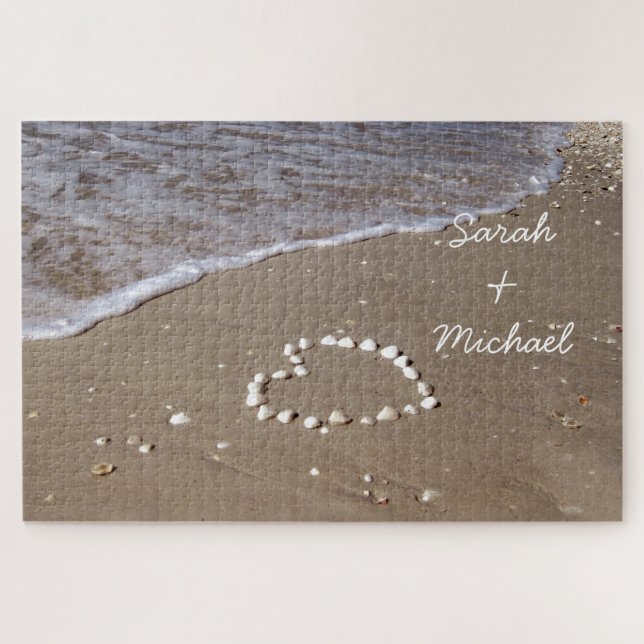 Quebra-cabeça 1000 peças de Shell Heart na praia Sandy (Horizontal)