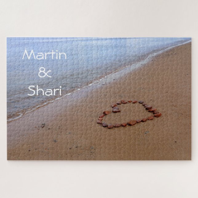 Quebra-cabeça 1000 peças do Red Rocks Heart na praia Sandy (Horizontal)