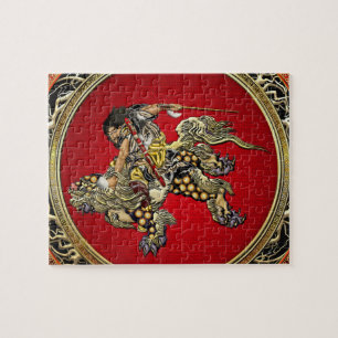 Quebra-cabeça [100] Hokusai - Shoki que montam o leão de Shishi