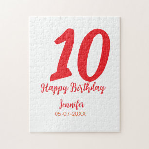 Quebra-cabeça 10.º aniversário adicionar nome data ano vermelho