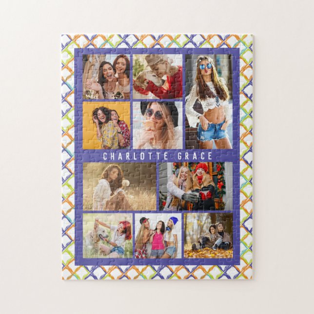 Quebra-cabeça 10 Foto Trendy Modern Colorful Geométrico Name (Vertical)