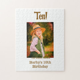 Quebra-cabeça 10th birthday photo name date simple brown beige b