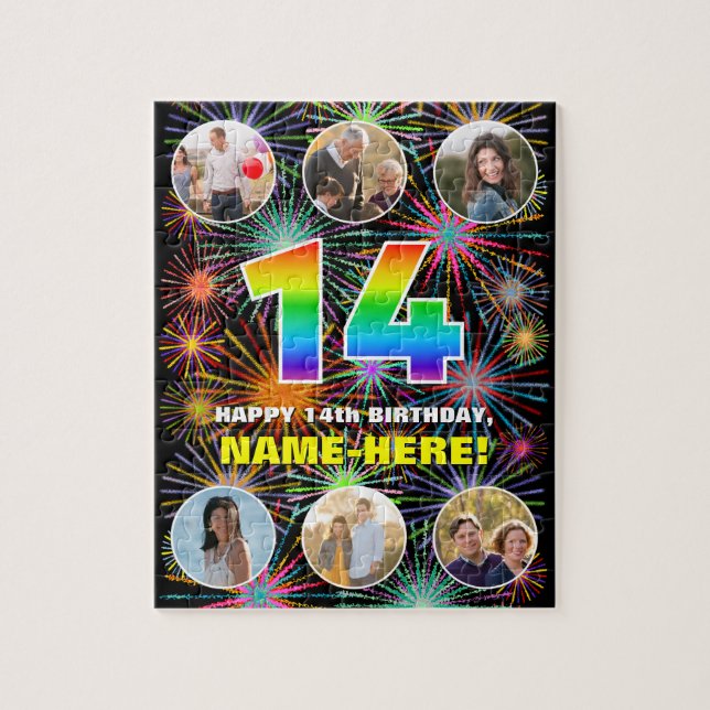 Quebra-cabeça 14 Birthday: Rainbow # divertido, nome personaliza (Vertical)