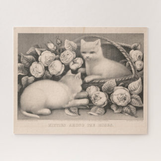 Quebra-cabeça 16x20 Gatinhos Entre Os Rosas - Currier & Ives Cat