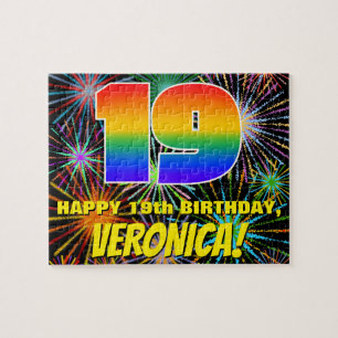 Quebra-cabeça 19º aniversário: Fogos de artifício coloridos e di