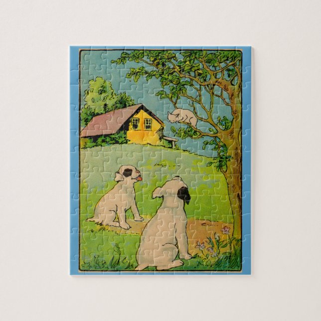 Quebra-cabeça 1914 dois cães e um gatinho branco (Vertical)
