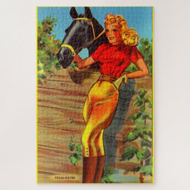Quebra-cabeça 1940s, alfinetes e cavalos (Vertical)