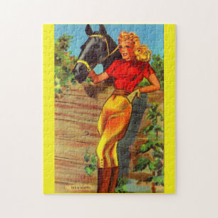 Quebra-cabeça 1940s pin-up gal and horse