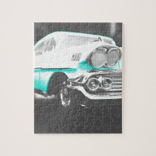 Quebra-cabeça 1958 chevy impala azul brilhante carro clássico (Vertical)