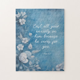 Quebra-cabeça 1 Peter 5:7 “Cast All Your Anxiety” Blue Floral