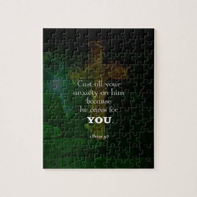 Quebra-cabeça 1 Peter 5:7 Uplifando a cotação dos versos da Bíbl (Vertical)