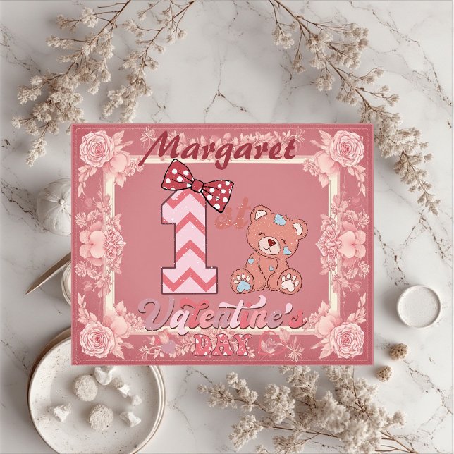 Quebra-cabeça 1st Valentine's Day Teddy Bear Bow Floral Motifs  (1st Valentine's Day Teddy Bear Bow Floral Motifs Jigsaw Puzzle)