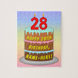 Quebra-cabeça 28.º Aniversário: Bolo e Velas Divertidas + Nome P