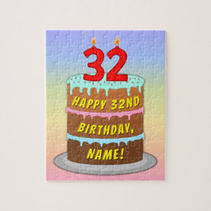 Quebra-cabeça 32º Aniversário: Bolo e Velas Divertidas + Nome Pe
