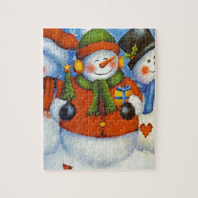 Quebra-cabeça 3 Snowmen Feliz (Vertical)