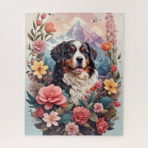 Quebra-cabeça 3D Fantasia Floral Bernese Mountain Dog Birds Ver