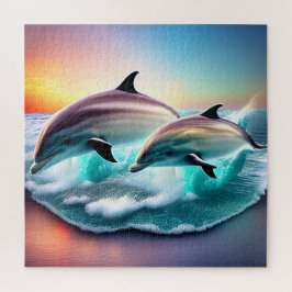 Quebra-cabeça 3D Golfinhos Ocean Sunset Tropical Beach Vibe